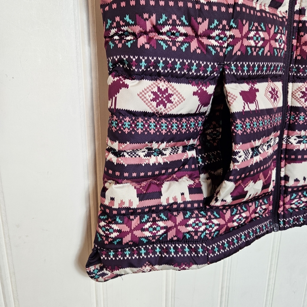 Lands’ End Down Puffer Vest Size S Reindeer Bear Print Snow Holiday Winter Xmas - Picture 5 of 14